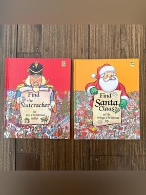 Lot of 2 Vintage 90s Look & Find Christmas Hardback Books - Santa & Nutcracker